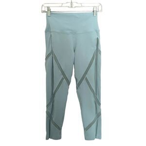 Alo Yoga High Waist Laced Capri Legging Mesh Cutout Light Blue size S Crop